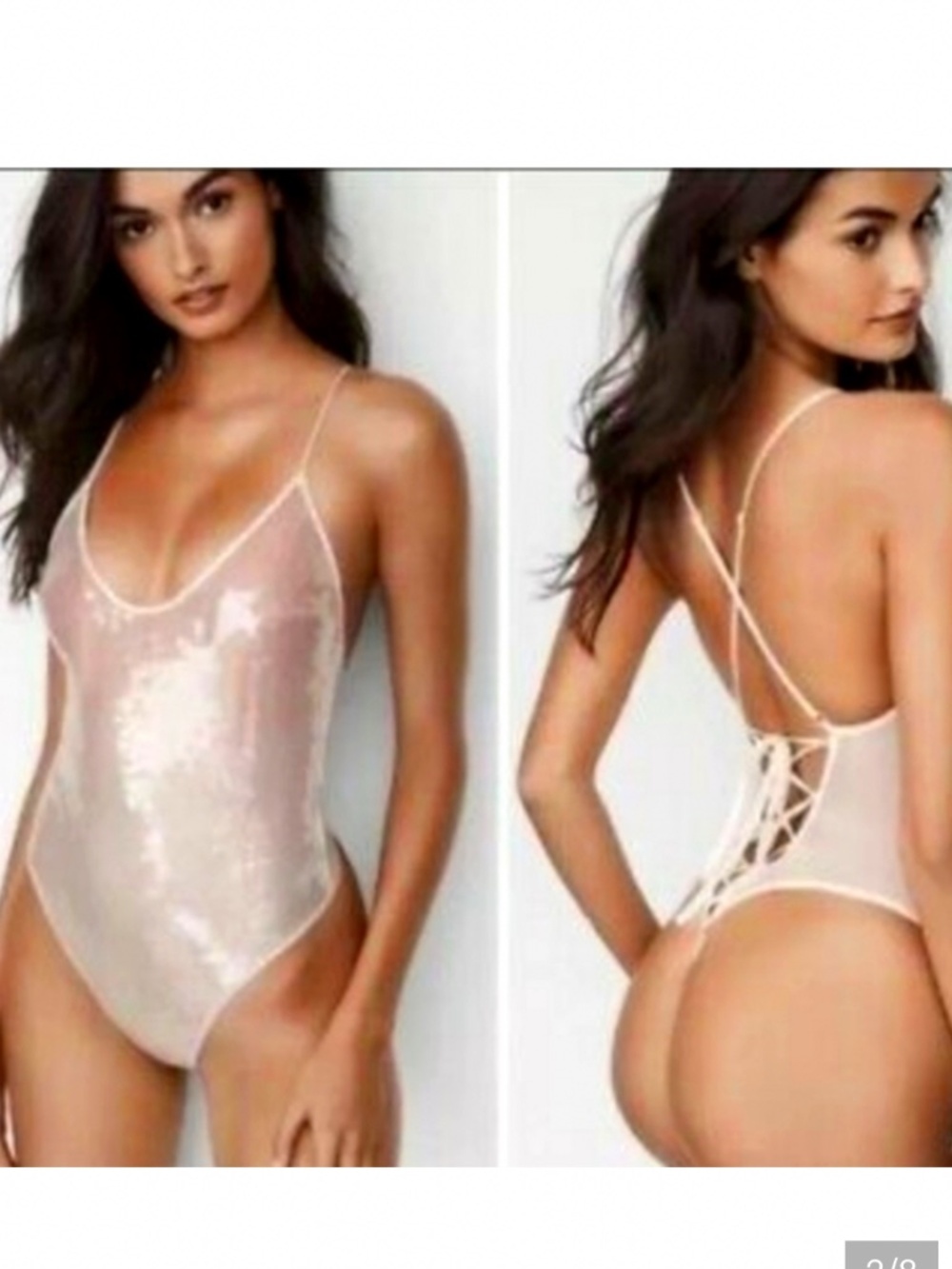 Victoria's Secret Bridal Pink Ombre Sequin Teddy Bodysuit Lace Up Back Medium